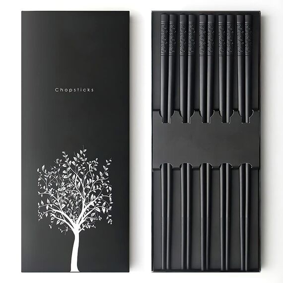 AOOSY 5-Paar Fiberglas Spülmaschinenfeste Essstäbchen, japanische Essstäbchen Wiederverwendbare Legierung Schwarze Essstäbchen Schwarzes Sushi Rutschfeste Essstäbchen Set