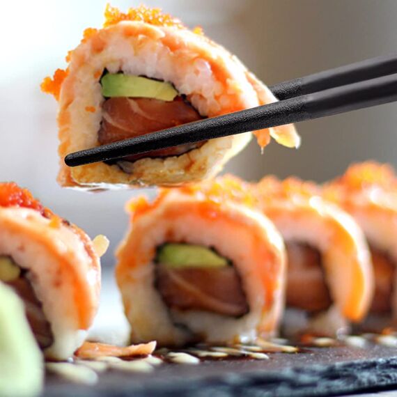 AOOSY 5-Paar Fiberglas Spülmaschinenfeste Essstäbchen, japanische Essstäbchen Wiederverwendbare Legierung Schwarze Essstäbchen Schwarzes Sushi Rutschfeste Essstäbchen Set