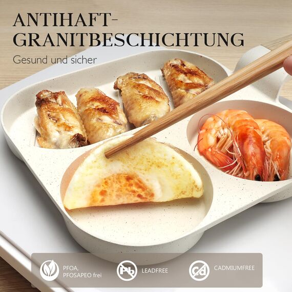 GiPP Spiegeleipfanne, 3-Loch Omlettenpfanne, Granit-Antihaftbeschichtung, PFOS/PFOA-Frei Eierpfanne für Gebratenes Frühstück/Eier/Wurst/Speck, Weiß