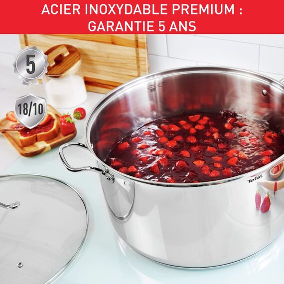 Tefal Intuition XL Kochtopf 36 cm / 17,5 l, Induktion, Edelstahl 18/10, 5 Jahre Garantie, robuste genietete Griffe, Glasdeckel B8647504