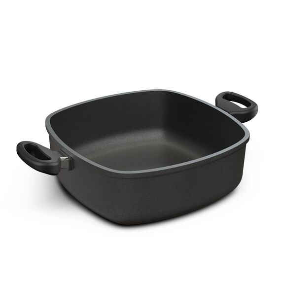 Hoffmann Schmorkasserolle 28x28 cm Induktion Viereckpfanne I Made in Germany I Servierpfanne Eckig I Gussbräter I Viereckbräter mit Glasdeckel Bräter Schmorpfanne ohne Glasdeckel