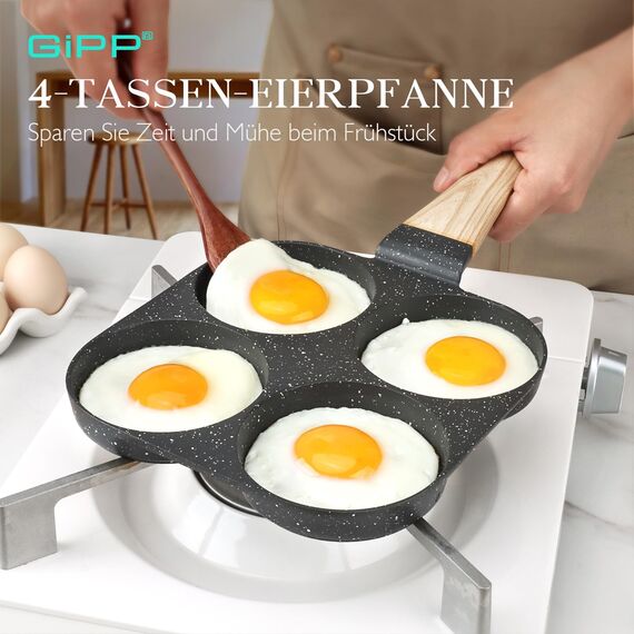 GiPP Spiegeleipfanne, 4-Loch Omlettenpfanne, Granit-Antihaftbeschichtung, PFOS/PFOA-Frei Eierpfanne Pancake Pfanne für Gasherd und Induktion, Grau