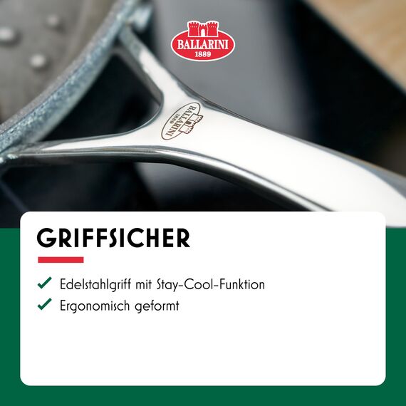 BALLARINI Salina Schmorpfanne mit Deckel, 28 cm, Keramikantihaftbeschichtung mit Titan-Hartgrundierung, kratzfeste Keramikpfanne für alle Herdarten, Induktionsgeeignet [Made in Italy]