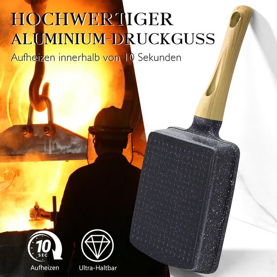GiPP Tamagoyaki Pfanne Induktion, 18x13 cm Japanische Omelettpfanne, Granit-Antihaftbeschichtung, PFOS/PFOA-frei, Vielseitige Kleine Pfanne für Gebratenes Frühstück/Eier/Wurst/Speck/Käse, Grau