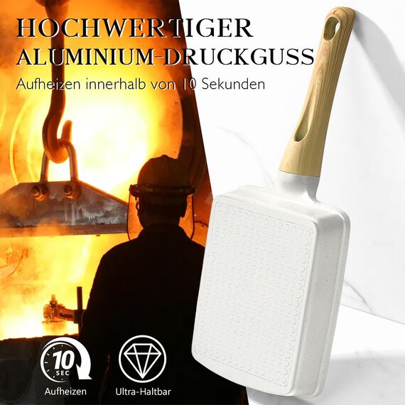 GiPP Tamagoyaki Pfanne Induktion, 18x13 cm Japanische Omelettpfanne, Granit-Antihaftbeschichtung, PFOS/PFOA-frei, Vielseitige Kleine Pfanne für Gebratenes Frühstück/Eier/Wurst/Speck/Käse, Weiß