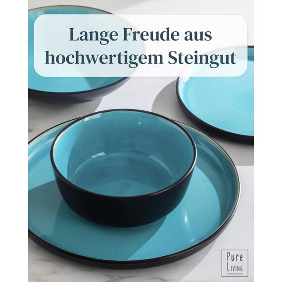Steingut Frühstücksteller 6 Personen Ibiza TESTSIEGER, Traumhaftes Mediterranes Steingut Dessertteller Set, Kleine Teller, Salatteller - Pure Living in Aquamarin