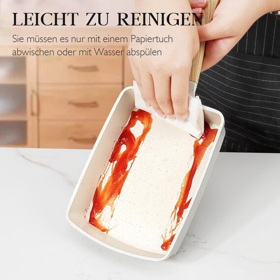 GiPP Tamagoyaki Pfanne Induktion, 18x13 cm Japanische Omelettpfanne, Granit-Antihaftbeschichtung, PFOS/PFOA-frei, Vielseitige Kleine Pfanne für Gebratenes Frühstück/Eier/Wurst/Speck/Käse, Weiß