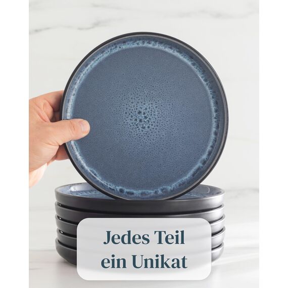 Steingut Kaffeetassen 6 Personen Ibiza TESTSIEGER, Traumhaftes Mediterranes Steingut Tassen Set, Stylisches Tee- und Kaffeebecher Set, Pure Living in Rauchblau