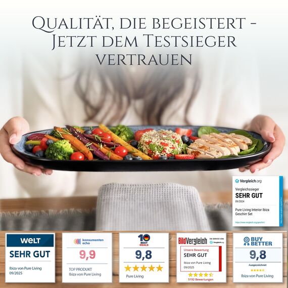 Steingut Servier Teller Groß Ibiza TESTSIEGER, Traumhafte Mediterrane Steingut Servierplatte, Serving Plate Oval, Servierteller Groß - Pure Living in Rauchblau