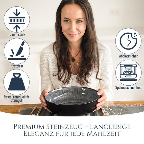 Steingut Servierschüssel Ibiza TESTSIEGER, Traumhafte Mediterrane Salatschüssel, Servierschale - Bowl Schüssel Groß, Salatschale - Pure Living in Grau