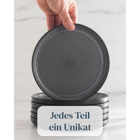 Steingut Geschirrset 4 Personen Ibiza 12 tlg. TESTSIEGER, Traumhaftes Mediterranes Steingut Geschirr Set, Schüssel- und Teller Set, Tafelservice 4 Personen, Geschirrsets Pure Living in Grau