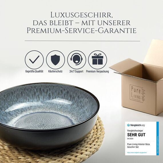 Steingut Servierschüssel Ibiza TESTSIEGER, Traumhafte Mediterrane Salatschüssel, Servierschale - Bowl Schüssel Groß, Salatschale - Pure Living in Grau
