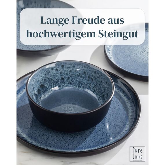 Steingut Kaffeetassen 6 Personen Ibiza TESTSIEGER, Traumhaftes Mediterranes Steingut Tassen Set, Stylisches Tee- und Kaffeebecher Set, Pure Living in Rauchblau