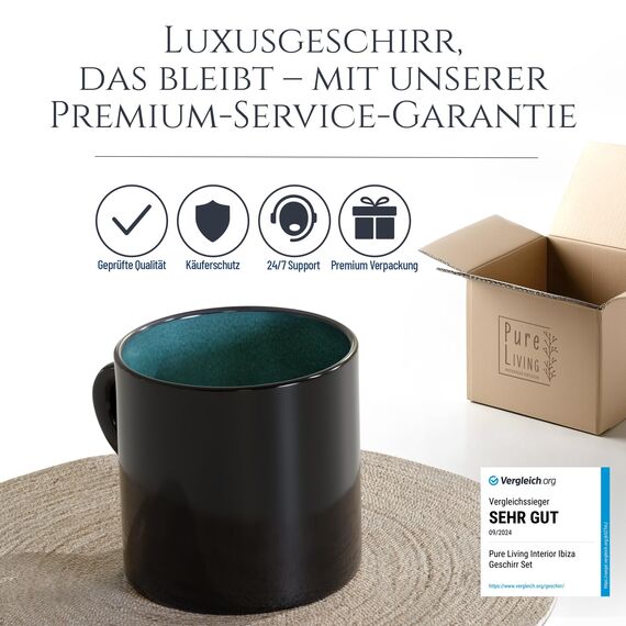 Steingut kleine Kaffeetassen 6 Pers. Ibiza Hochwertiges Mediterranes TEST SEHR GUT Tassen Set, Spülmaschinen-, Mikrowellen- und Kratzfest - Stylisches Tee- und Kaffeebecher Set - Pure Living in Petrol