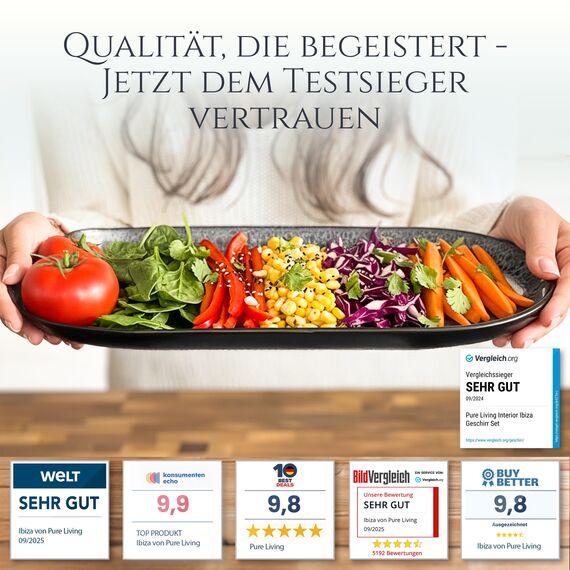 Steingut Servier Teller Groß Ibiza TESTSIEGER, Traumhafte Mediterrane Steingut Servierplatte, Serving Plate Oval, Servierteller Groß - Pure Living in Grau