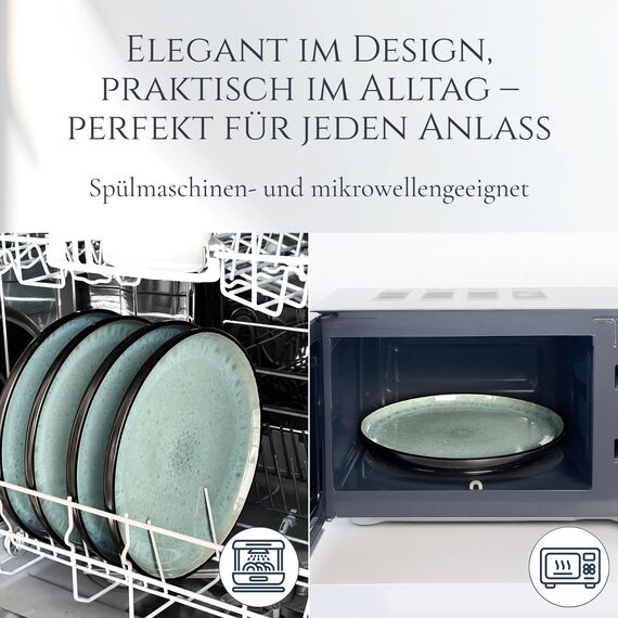 Steingut Teller Groß 6 Personen Ibiza TESTSIEGER, Traumhaftes Mediterranes Steingut Speiseteller Set, Stylisches Essteller Set, Pure Living in Salbeigrün