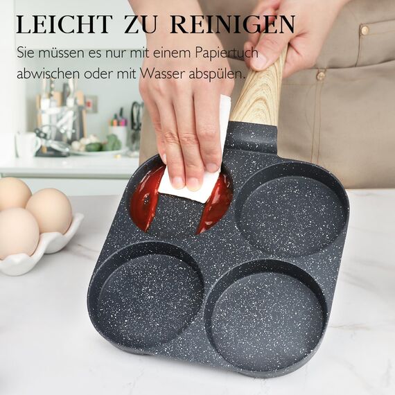 GiPP Spiegeleipfanne, 4-Loch Omlettenpfanne, Granit-Antihaftbeschichtung, PFOS/PFOA-Frei Eierpfanne Pancake Pfanne für Gasherd und Induktion, Grau