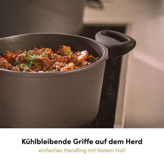 Hoffmann Kochtopf mit Glasdeckel Ø 24 cm, 4 Liter I Fleischtopf Antihaft beschichtet I Bratentopf Induktion I Induktionsherd I Deckel I Aluguss Suppentopf Induktionsgeeignet