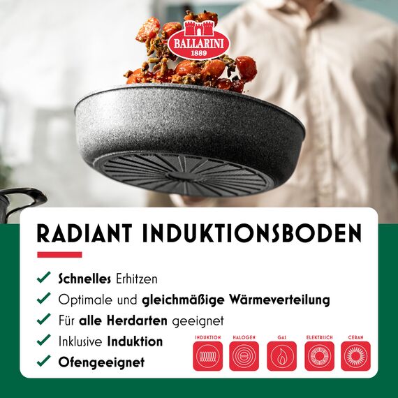 BALLARINI Salina Schmorpfanne mit Deckel, 28 cm, Keramikantihaftbeschichtung mit Titan-Hartgrundierung, kratzfeste Keramikpfanne für alle Herdarten, Induktionsgeeignet [Made in Italy]