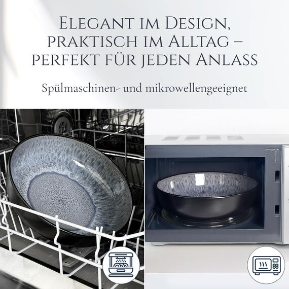 Steingut Servierschüssel Ibiza TESTSIEGER, Traumhafte Mediterrane Salatschüssel, Servierschale - Bowl Schüssel Groß, Salatschale - Pure Living in Grau