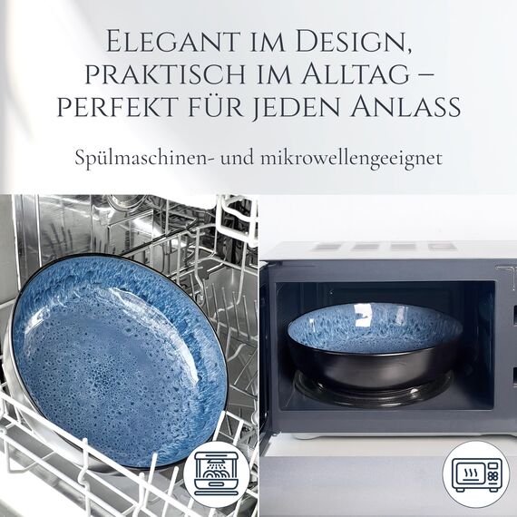Steingut Servierschüssel Ibiza TESTSIEGER, Traumhafte Mediterrane Salatschüssel, Servierschale - Bowl Schüssel Groß, Salatschale - Pure Living in Rauchblau