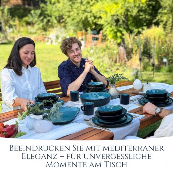 Steingut kleine Kaffeetassen 6 Pers. Ibiza Hochwertiges Mediterranes TEST SEHR GUT Tassen Set, Spülmaschinen-, Mikrowellen- und Kratzfest - Stylisches Tee- und Kaffeebecher Set - Pure Living in Petrol