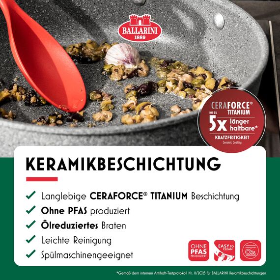 BALLARINI Salina Schmorpfanne mit Deckel, 28 cm, Keramikantihaftbeschichtung mit Titan-Hartgrundierung, kratzfeste Keramikpfanne für alle Herdarten, Induktionsgeeignet [Made in Italy]