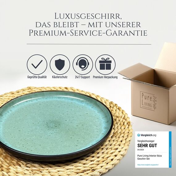 Steingut Teller Groß 6 Personen Ibiza TESTSIEGER, Traumhaftes Mediterranes Steingut Speiseteller Set, Stylisches Essteller Set, Pure Living in Salbeigrün