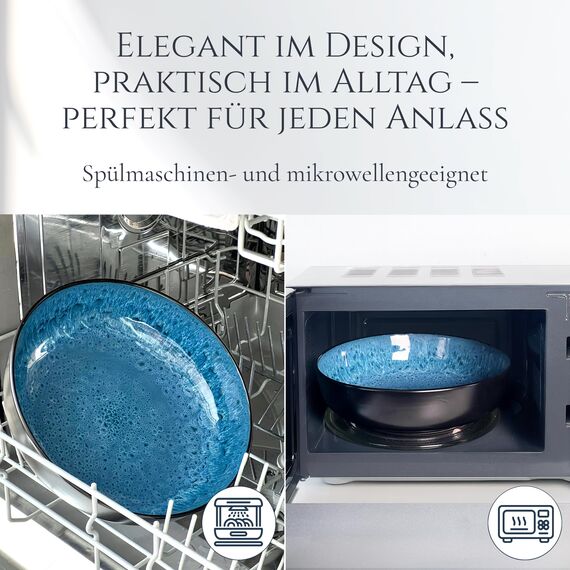 Steingut Servierschüssel Ibiza TESTSIEGER, Traumhafte Mediterrane Salatschüssel, Servierschale - Bowl Schüssel Groß, Salatschale - Pure Living in Tiefblau