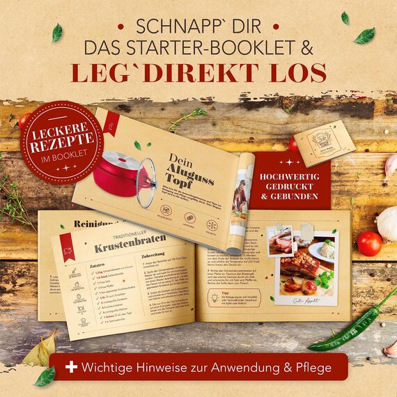 KRUSTENZAUBER 24cm Aluguss Bräter mit Deckel backofengeeignet [inkl. Glasdeckel] - 4L Aluminium Schmortopf & Bratpfanne - Idealer Bräter Induktion, Schmorpfanne, Bratentopf, Gussbräter, Kasserolle