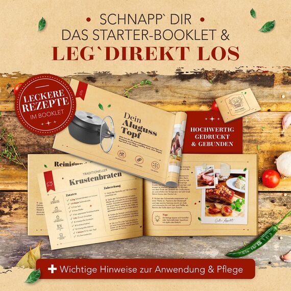 KRUSTENZAUBER 28cm Aluguss Bräter mit Deckel backofengeeignet [inkl. Glasdeckel] - 6L Aluminium Schmortopf & Bratpfanne - Idealer Bräter Induktion, Schmorpfanne, Bratentopf, Gussbräter, Kasserolle