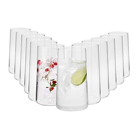 Krosno Wassergläser Longdrinkgläser Trinkgläser | Set von 12 | 540 ML | Avant-Garde Kollektion | Perfekt für zu Hause, Restaurants und Partys | Spülmaschinenfest