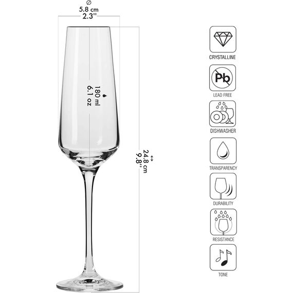 Krosno Sektgläser Champagnerflöten | Set von 12 | 180 ML | Avant-Garde Kollektion | Bleifreies Kristallglas | Proseccogläser | Für Zuhause, Restaurants & Partys | Spülmaschinenfest