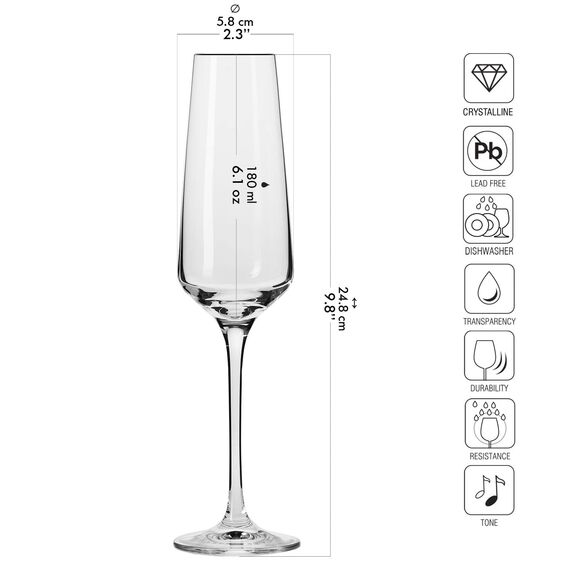 Krosno Sektgläser Champagnerflöten | Set von 6 | 180 ML | Avant-Garde Kollektion | Bleifreies Kristallglas | Proseccogläser | Für Zuhause, Restaurants & Partys | Spülmaschinenfest