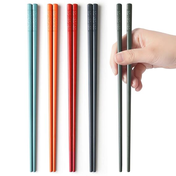 AOOSY Wiederverwendbare Essstäbchen aus Fiberglas, mehrfarbig, chinesische Essstäbchen, spülmaschinenfest, 5 Paar japanische Essstäbchen, Geschenk-Set, 24 cm (5 Farben)