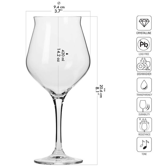 Krosno Bier-Tulpen Bier-Gläser | Probierglas | Set von 6 | 420 ML | Avant-Garde Kollektion | Perfekt für Zuhause und Partys | Spülmaschinenfest | Bleifreies Kristallglas