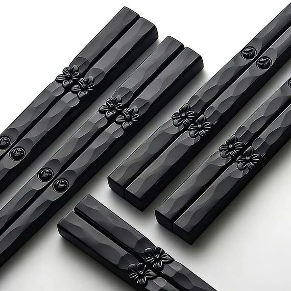 AOOSY 5 Paar Essstäbchen aus Fiberglas, spülmaschinenfest, japanischer Stil, schönes Design, rutschfeste schwarze Sushi-Essstäbchen, schwarze Legierung, mit Geschenkbox