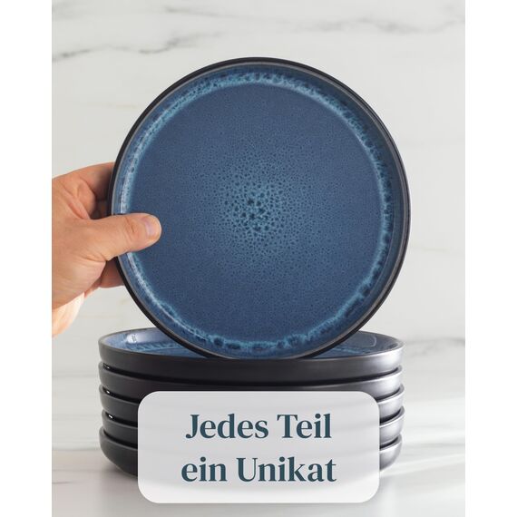 Steingut Geschirrset 4 Personen Ibiza 12 tlg. TESTSIEGER, Traumhaftes Mediterranes Steingut Geschirr Set, Schüssel- und Teller Set, Tafelservice 4 Personen, Geschirrsets Pure Living in Tiefblau