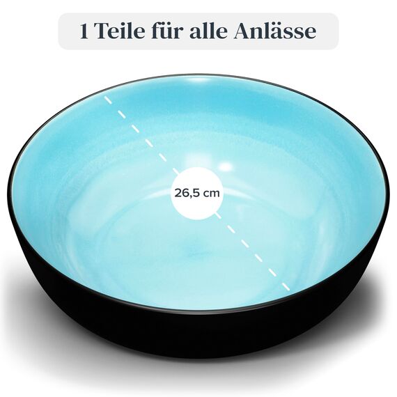 Steingut Servierschüssel Ibiza TESTSIEGER, Traumhafte Mediterrane Salatschüssel, Servierschale - Bowl Schüssel Groß, Salatschale - Pure Living in Aquamarin