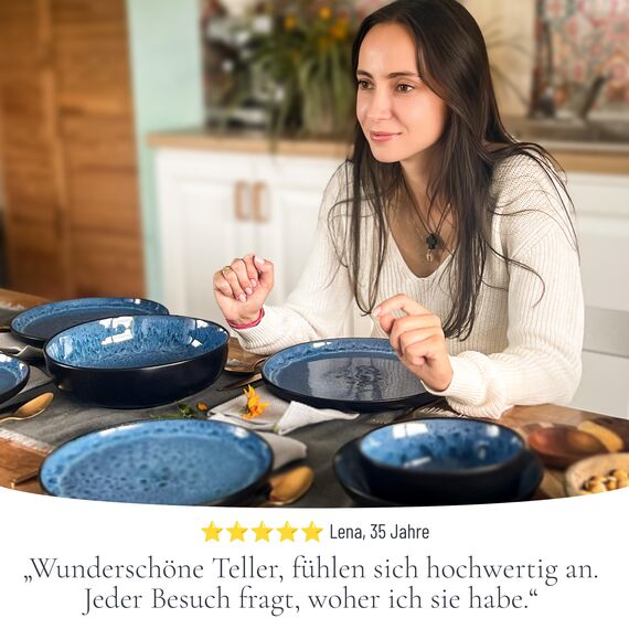 Steingut Frühstücksteller 6 Personen Ibiza TESTSIEGER, Traumhaftes Mediterranes Steingut Dessertteller Set, Kleine Teller, Salatteller - Pure Living in Tiefblau