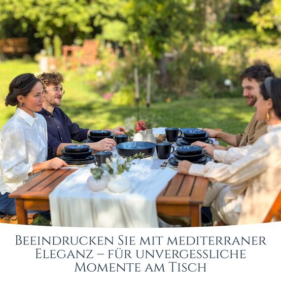 Steingut Teller Groß 6 Personen Ibiza TESTSIEGER, Traumhaftes Mediterranes Steingut Speiseteller Set, Stylisches Essteller Set, Pure Living in Tiefblau