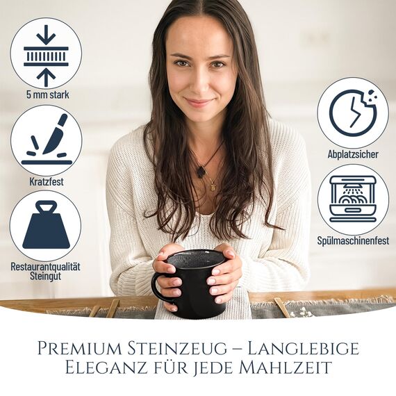 Steingut kleine Kaffeetassen 6 Pers. Ibiza Hochwertiges Mediterranes TEST SEHR GUT Tassen Set, Spülmaschinen-, Mikrowellen- und Kratzfest - Stylisches Tee- und Kaffeebecher Set - Pure Living in Grau