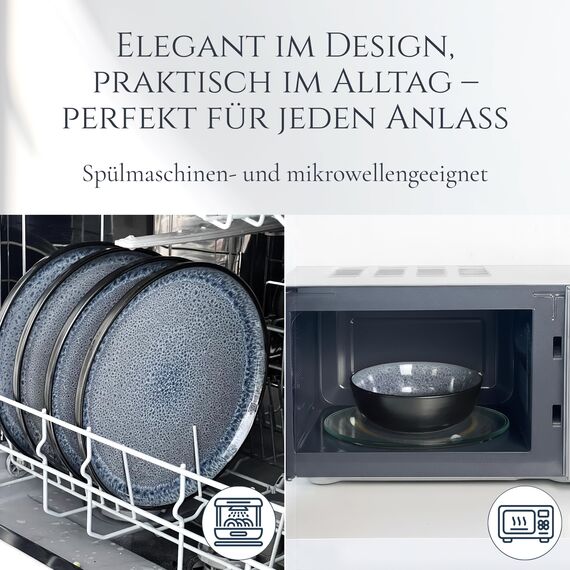 Steingut Geschirrset 6 Personen Ibiza 24 tlg. TESTSIEGER, Traumhaftes Mediterranes Steingut Geschirr Set, Schüssel- und Teller Set, Tafelservice 6 Personen, Geschirrsets Pure Living in Grau