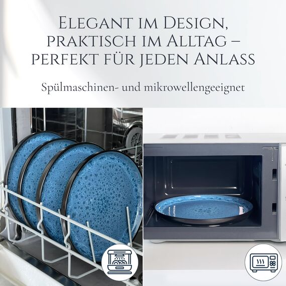 Steingut Teller Groß 6 Personen Ibiza TESTSIEGER, Traumhaftes Mediterranes Steingut Speiseteller Set, Stylisches Essteller Set, Pure Living in Tiefblau