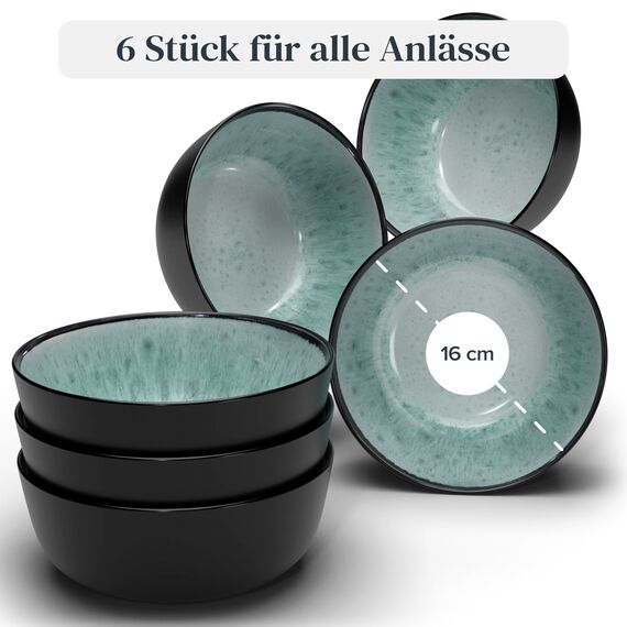 Steingut Müslischalen 6 Personen Ibiza TESTSIEGER, Traumhaftes Mediterranes Steingut Müsli Schüssel Set, Kleine Schüssel, Müslischale - Pure Living in Salbeigrün