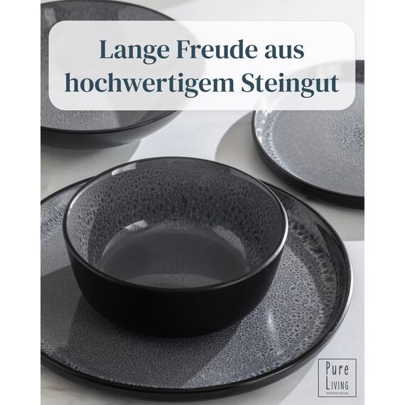 Steingut Teller Groß 6 Personen Ibiza TESTSIEGER, Traumhaftes Mediterranes Steingut Speiseteller Set, Stylisches Essteller Set, Pure Living in Grau