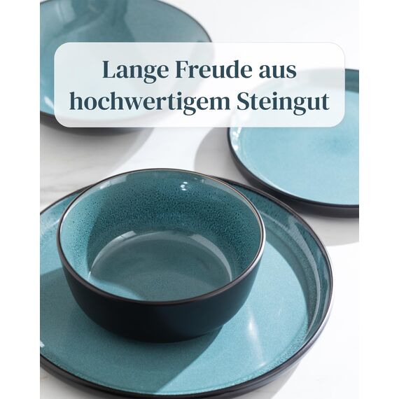 Steingut Kaffeetassen 6 Personen Ibiza TESTSIEGER, Traumhaftes Mediterranes Steingut Tassen Set, Stylisches Tee- und Kaffeebecher Set, Pure Living in Petrol