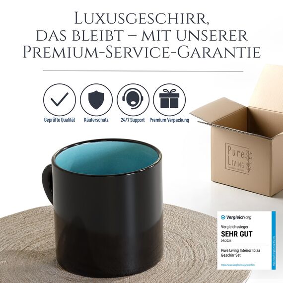 Steingut kleine Tassen 6 Pers. Ibiza Hochwertiges Mediterranes TEST SEHR GUT Tassen Set, Spülmaschinen-, Mikrowellen- und Kratzfest - Stylisches Tee- und Kaffeebecher Set - Pure Living in Aquamarin