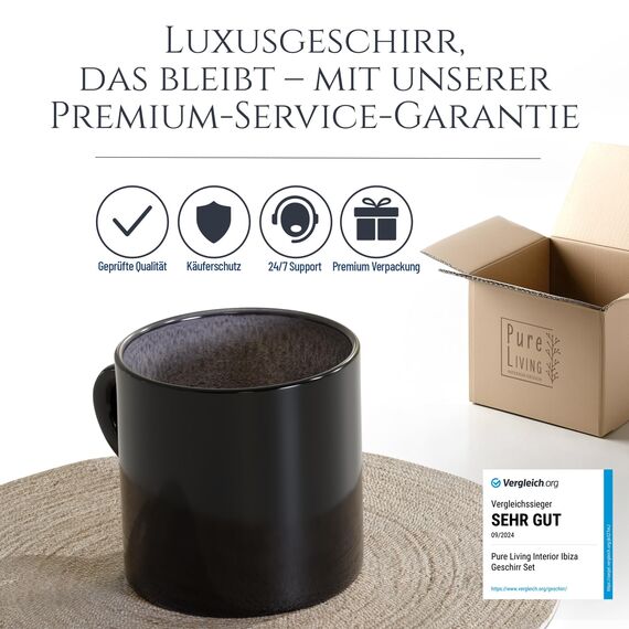 Steingut kleine Kaffeetassen 6 Pers. Ibiza Hochwertiges Mediterranes TEST SEHR GUT Tassen Set, Spülmaschinen-, Mikrowellen- und Kratzfest - Stylisches Tee- und Kaffeebecher Set - Pure Living in Grau