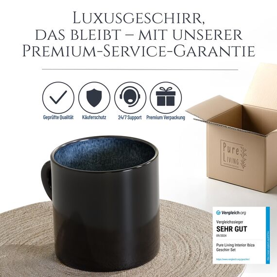 Steingut kleine Tassen 6 Pers. Ibiza Hochwertiges Mediterranes TEST SEHR GUT Tassen Set, Spülmaschinen-, Mikrowellen- und Kratzfest - Stylisches Tee- und Kaffeebecher Set - Pure Living in Rauchblau